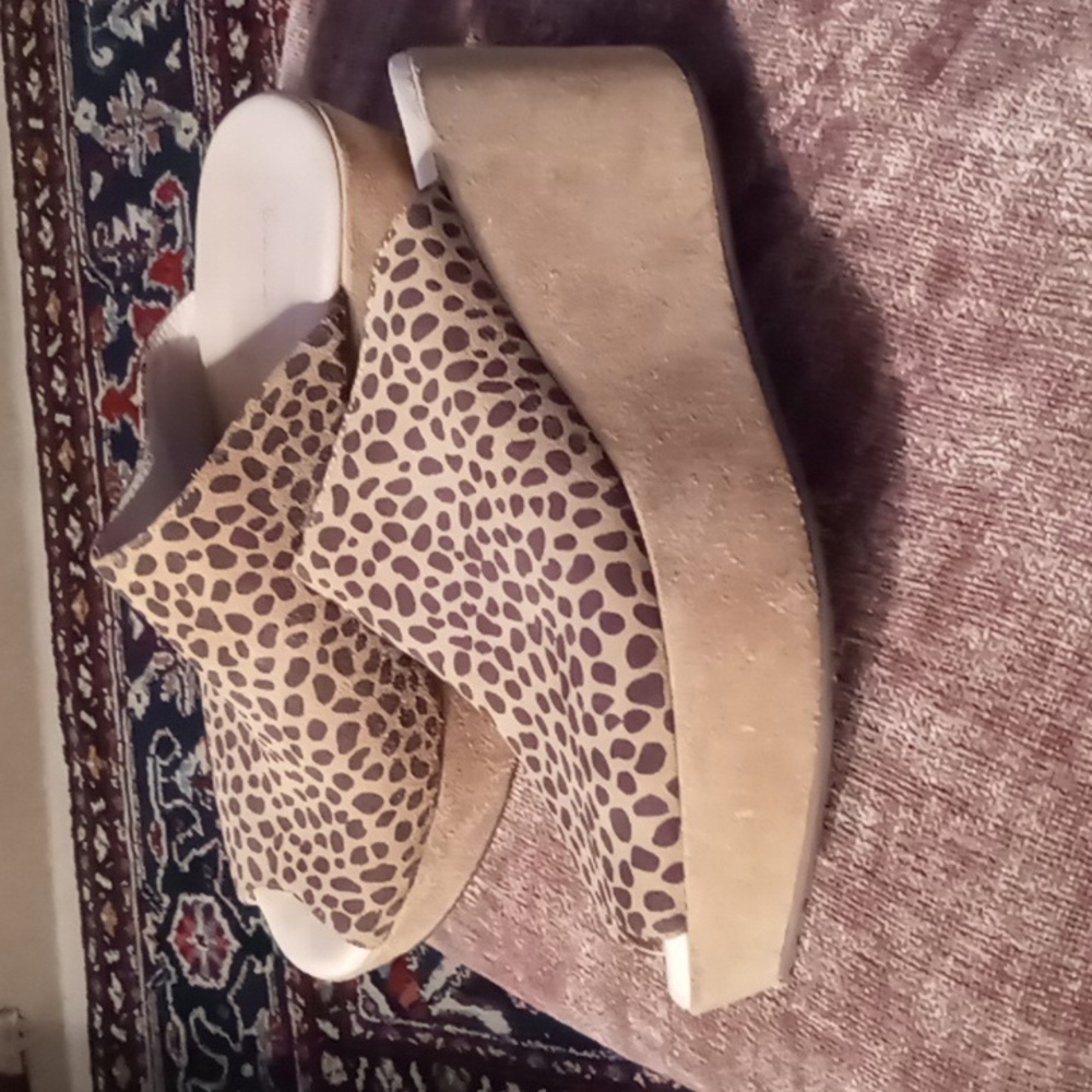 Chocolat Blu Leopard-Print Suede Wedge Mules in Tan and Brown